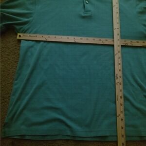 Gaggar Mens Teal Striped Golf Polo Shirt Short Sleeve Button Up Size M